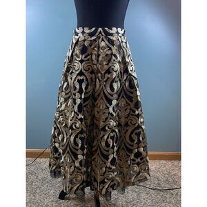 Akira  Chicago Black Label Women's Size Small Gold Embroidered‎ Black Long Skirt